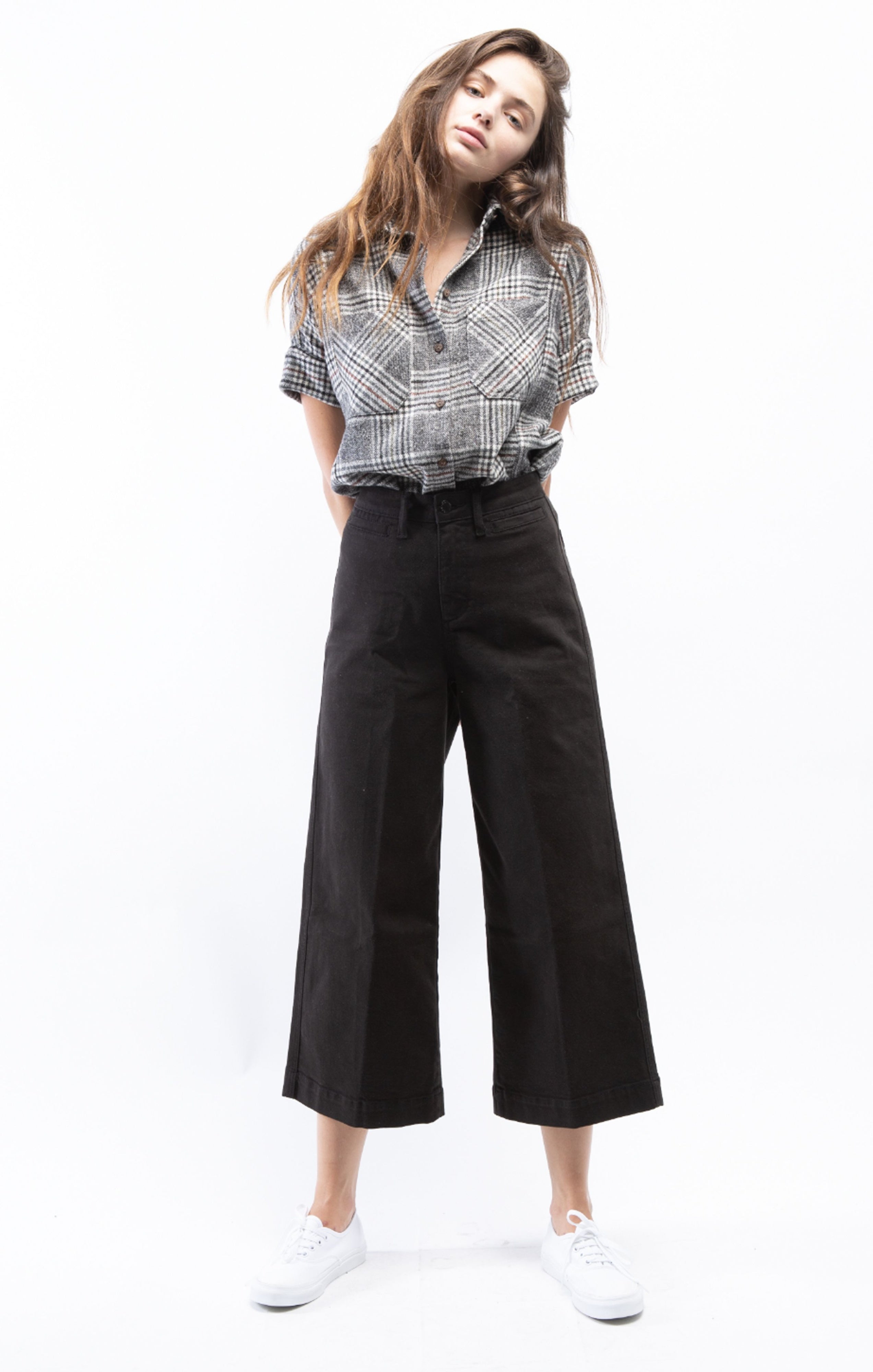 MERCER STRETCH CROPPED ZIP FRONT FLARE PANT