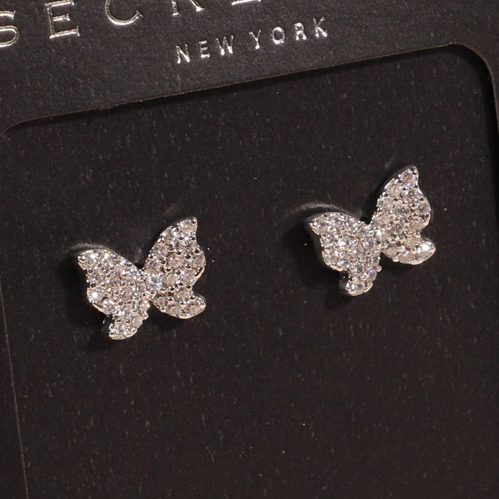 Secret Box Butterfly CZ Gold Dip Stud Earrings - The Pomegranate Boutique