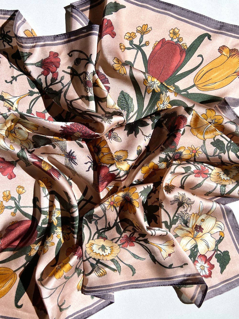 Floral Satin Scarf Square Bandana - The Pomegranate Boutique