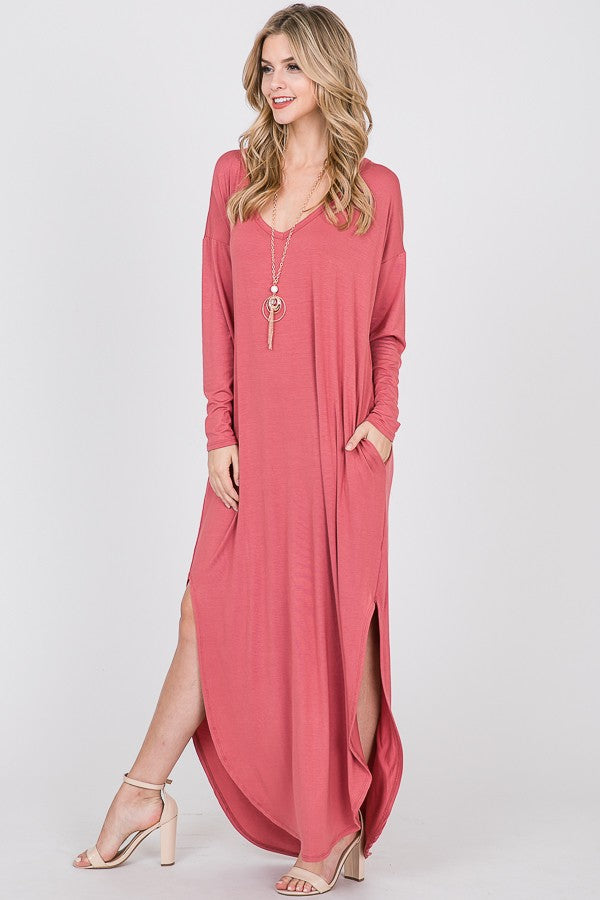 Long Sleeve T-Shirt Maxi Dress Mauve / Large Long Sleeve T-Shirt Maxi Dress Mauve / Large
