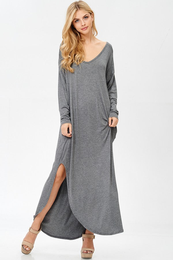 Long sleeve T-shirt maxi dress Mauve / Large