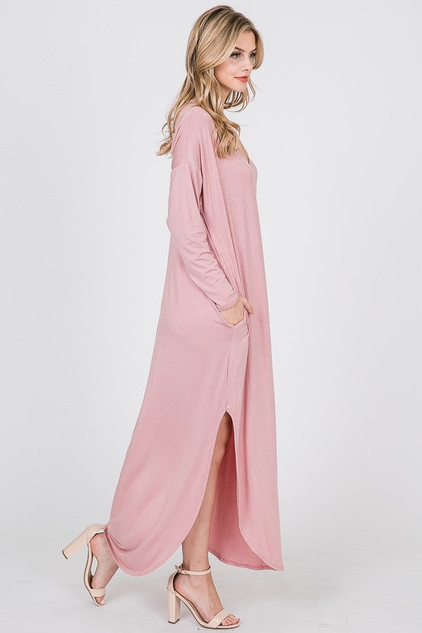 Long sleeve T-shirt maxi dress Mauve / Large
