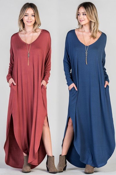 Long sleeve T-shirt maxi dress - The Pomegranate Boutique