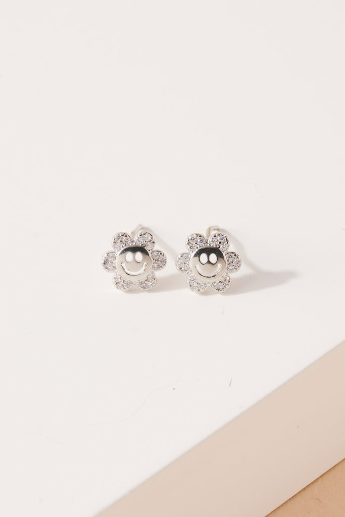 Rhinestone flower smiley earrings - The Pomegranate Boutique