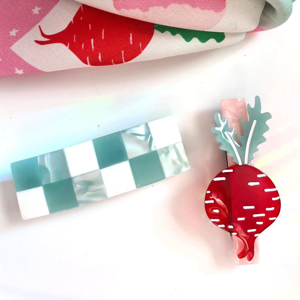 Minty Checkers - Hair Barrette - The Pomegranate Boutique