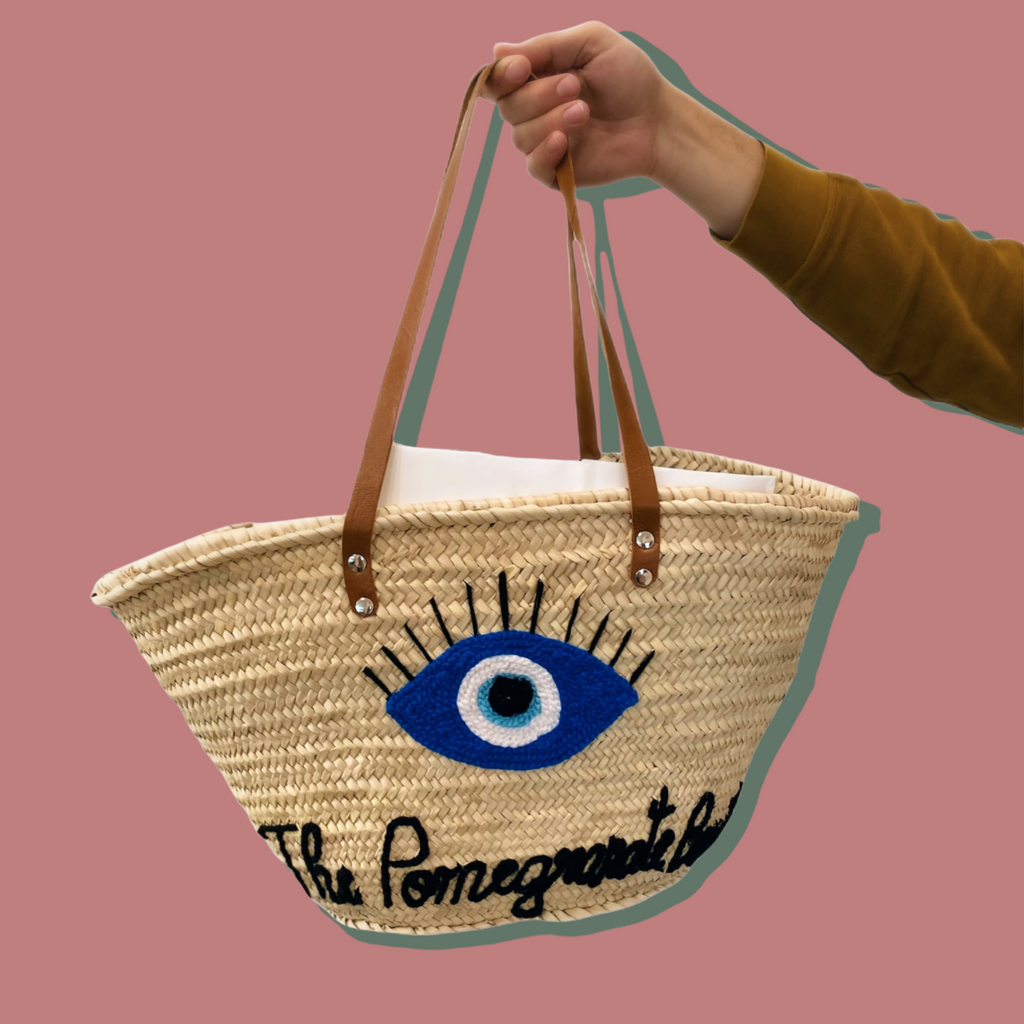 Large Straw bag with Evil Eye TPB - The Pomegranate Boutique