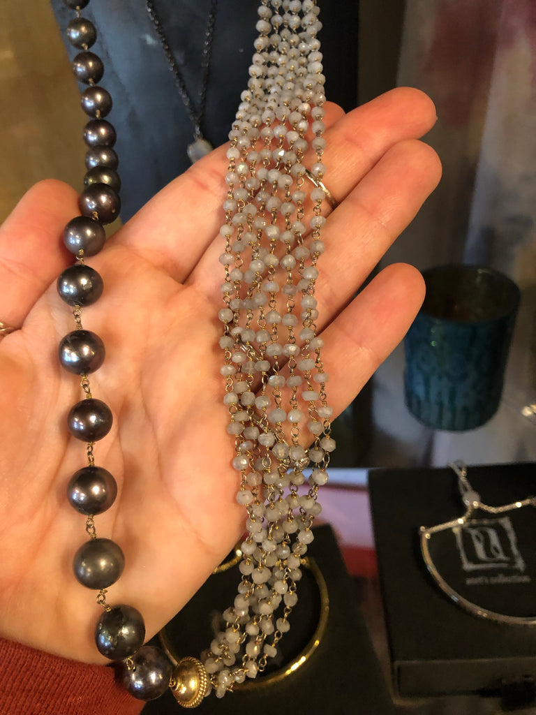 Moonstone + Black Pearls Necklace - The Pomegranate Boutique